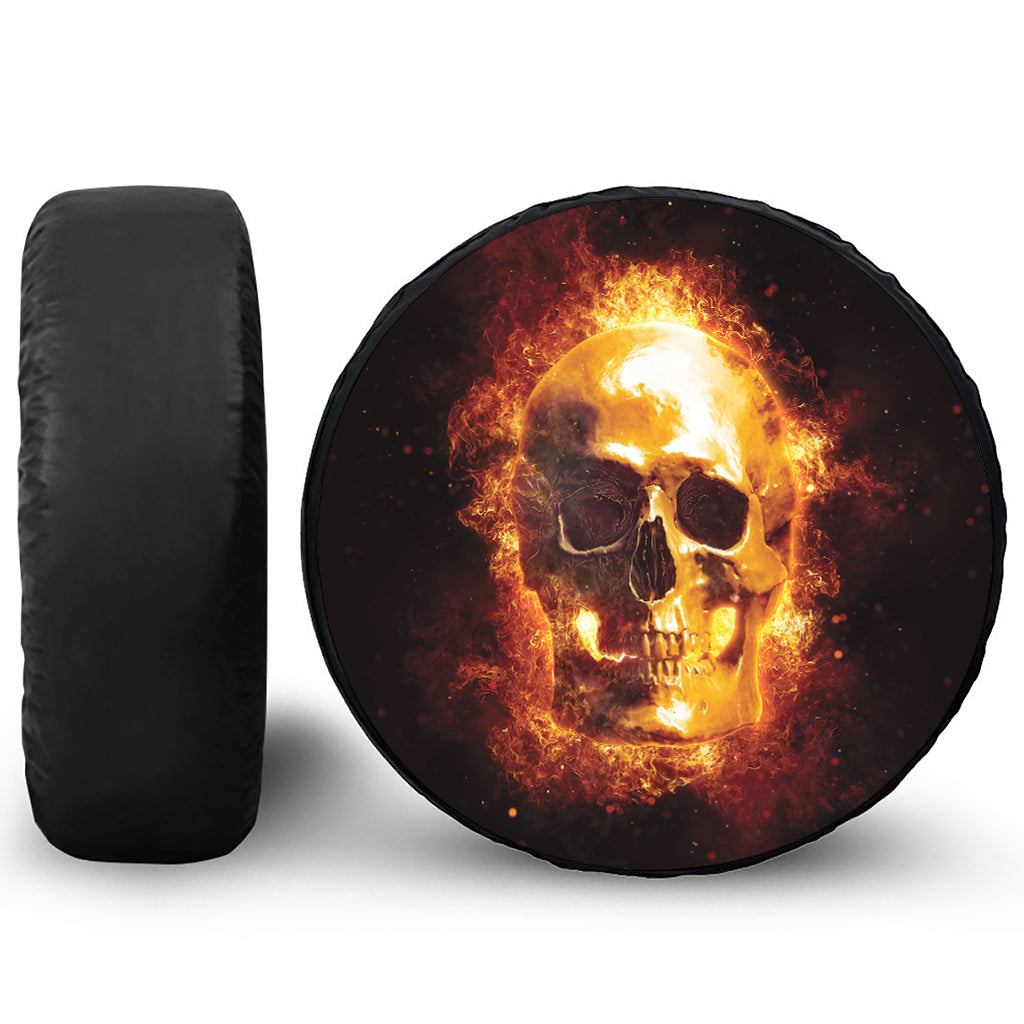 Skull In Flames Print Tire Cover