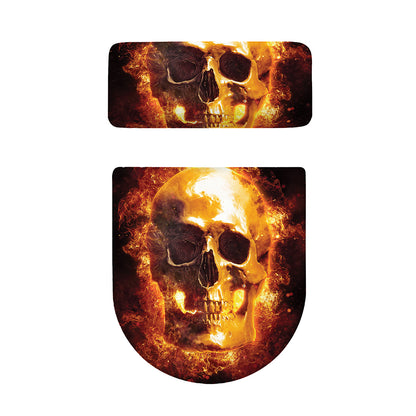 Skull In Flames Print Toilet Lid And Tank Cover Set