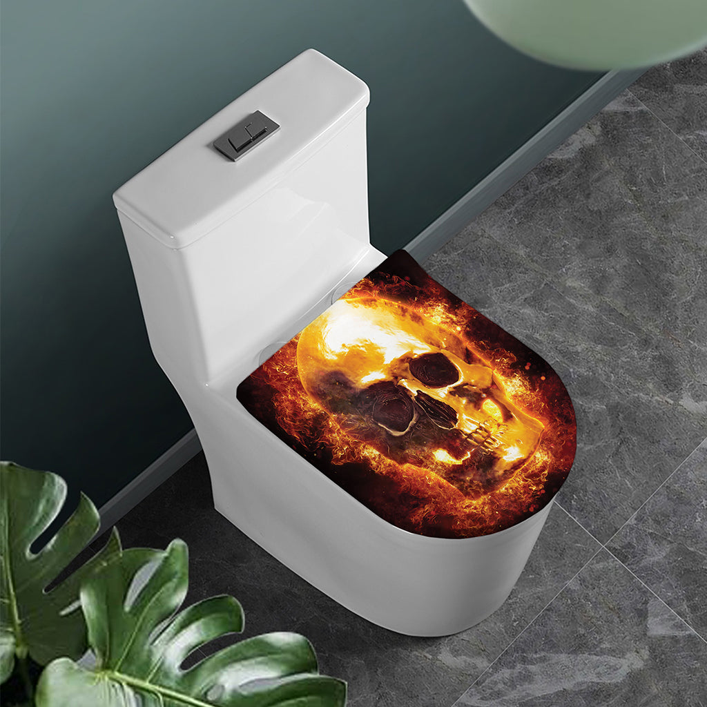 Skull In Flames Print Toilet Lid Cover
