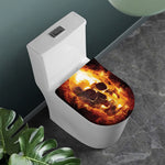 Skull In Flames Print Toilet Lid Cover