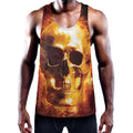 Skull In Flames Print Men's Workout Tank Top
