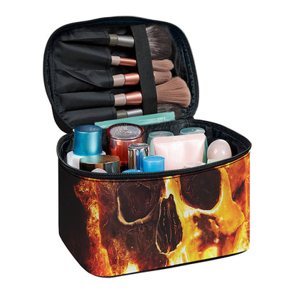 Skull In Flames Print Travel Makeup Bag