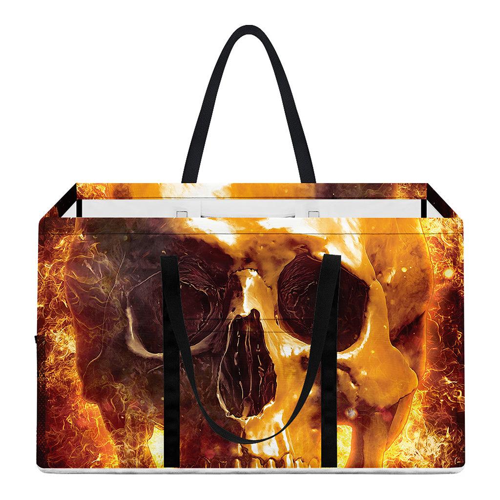 Skull In Flames Print Utility Tote Bag