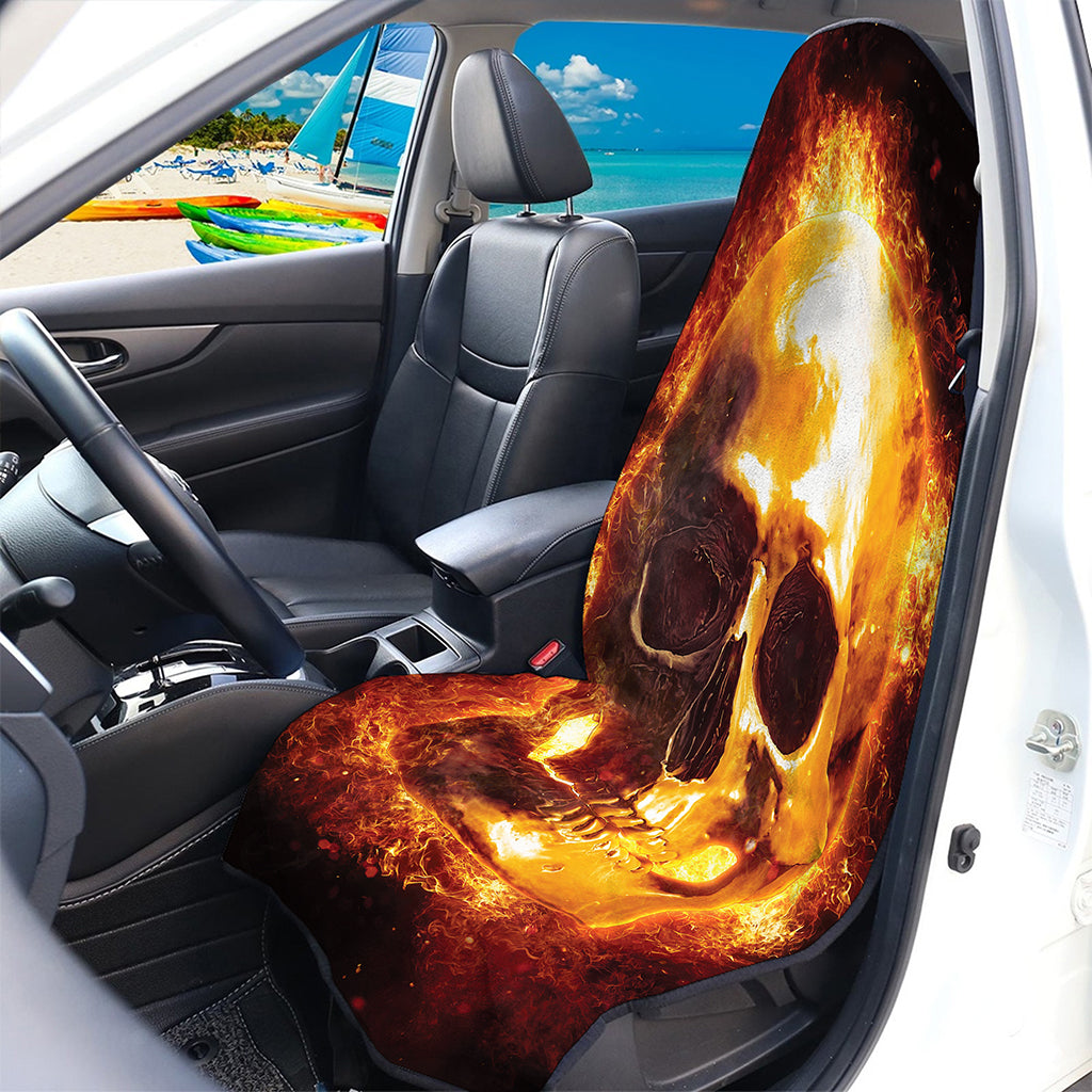 Skull In Flames Print Waterproof Car Seat Cover