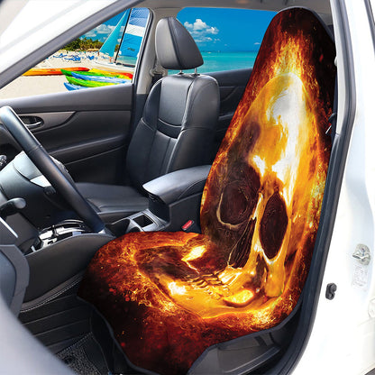 Skull In Flames Print Waterproof Car Seat Cover