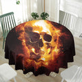 Skull In Flames Print Waterproof Round Tablecloth