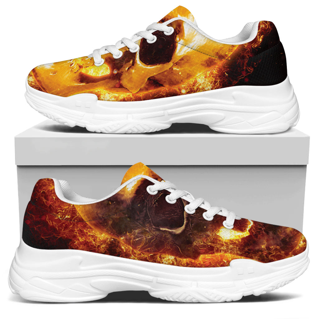 Skull In Flames Print White Chunky Shoes