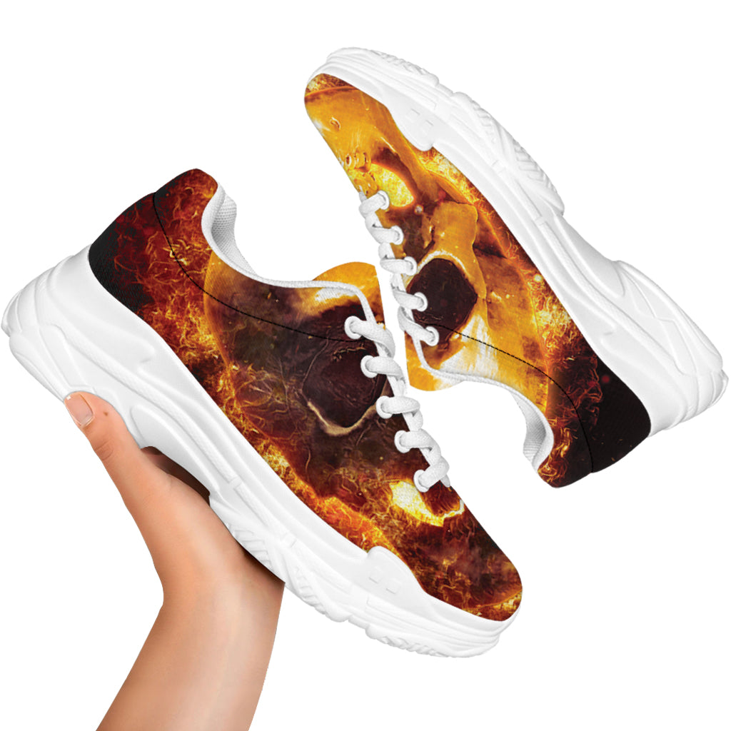 Skull In Flames Print White Chunky Shoes