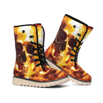 Skull In Flames Print Winter Boots