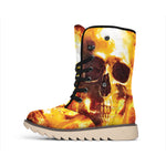 Skull In Flames Print Winter Boots