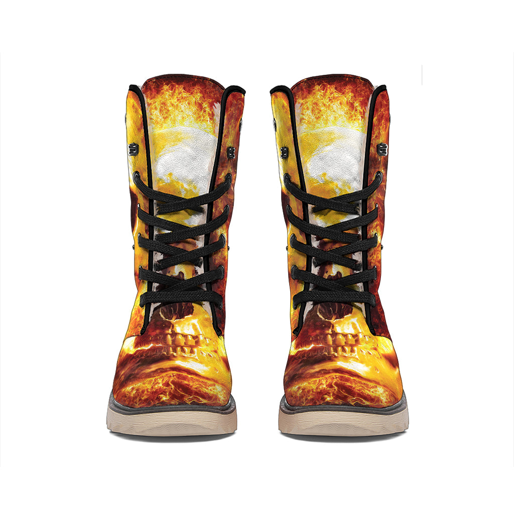 Skull In Flames Print Winter Boots