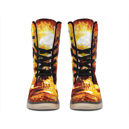 Skull In Flames Print Winter Boots