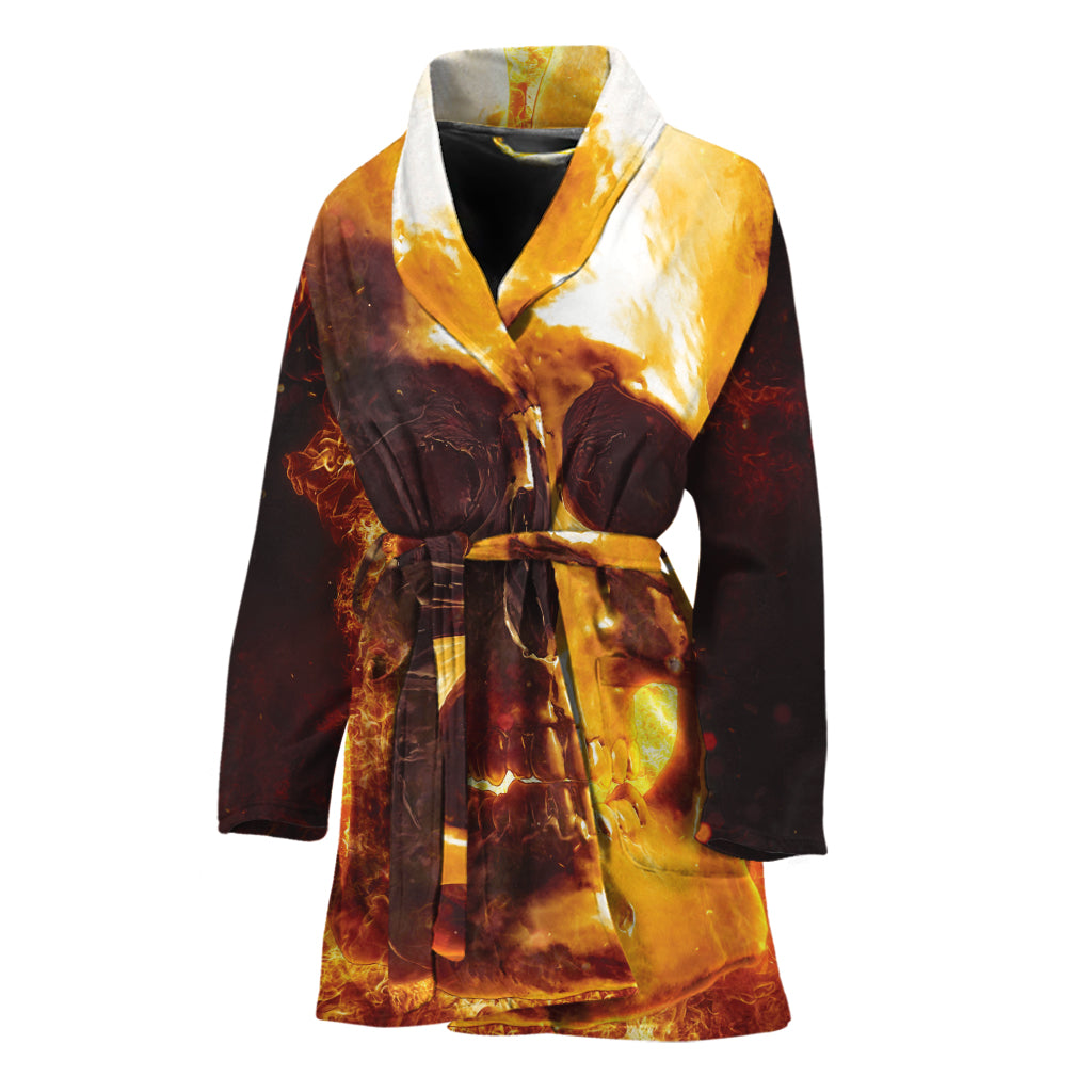 Skull In Flames Print Women's Bathrobe