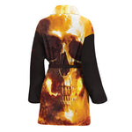 Skull In Flames Print Women's Bathrobe