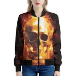 Skull In Flames Print Women's Bomber Jacket