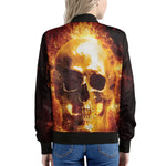 Skull In Flames Print Women's Bomber Jacket