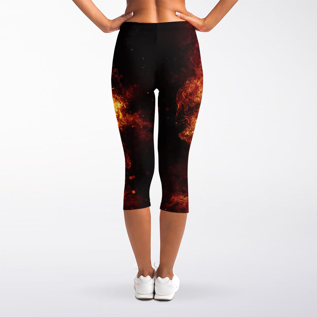 Skull In Flames Print Women's Capri Leggings