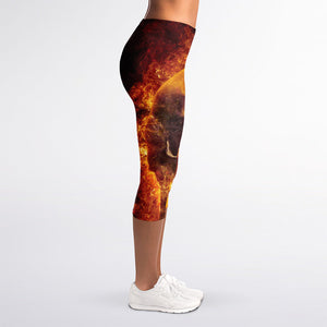 Skull In Flames Print Women's Capri Leggings