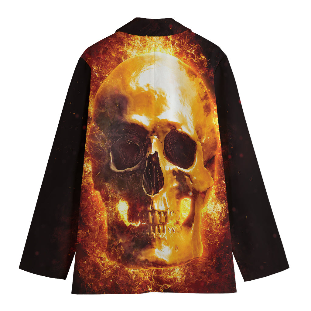Skull In Flames Print Women's Cotton Blazer