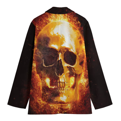 Skull In Flames Print Women's Cotton Blazer
