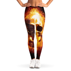 Skull In Flames Print Women's Leggings