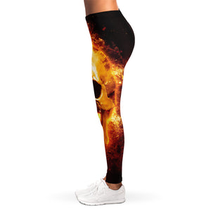 Skull In Flames Print Women's Leggings