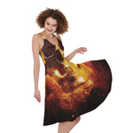 Skull In Flames Print Women's Sleeveless Dress