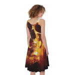 Skull In Flames Print Women's Sleeveless Dress