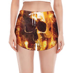 Skull In Flames Print Women's Split Running Shorts