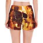 Skull In Flames Print Women's Split Running Shorts