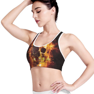 Skull In Flames Print Women's Sports Bra