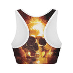 Skull In Flames Print Women's Sports Bra