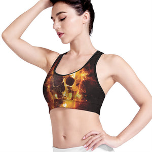 Skull In Flames Print Women's Sports Bra