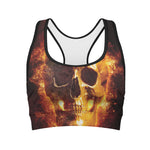 Skull In Flames Print Women's Sports Bra