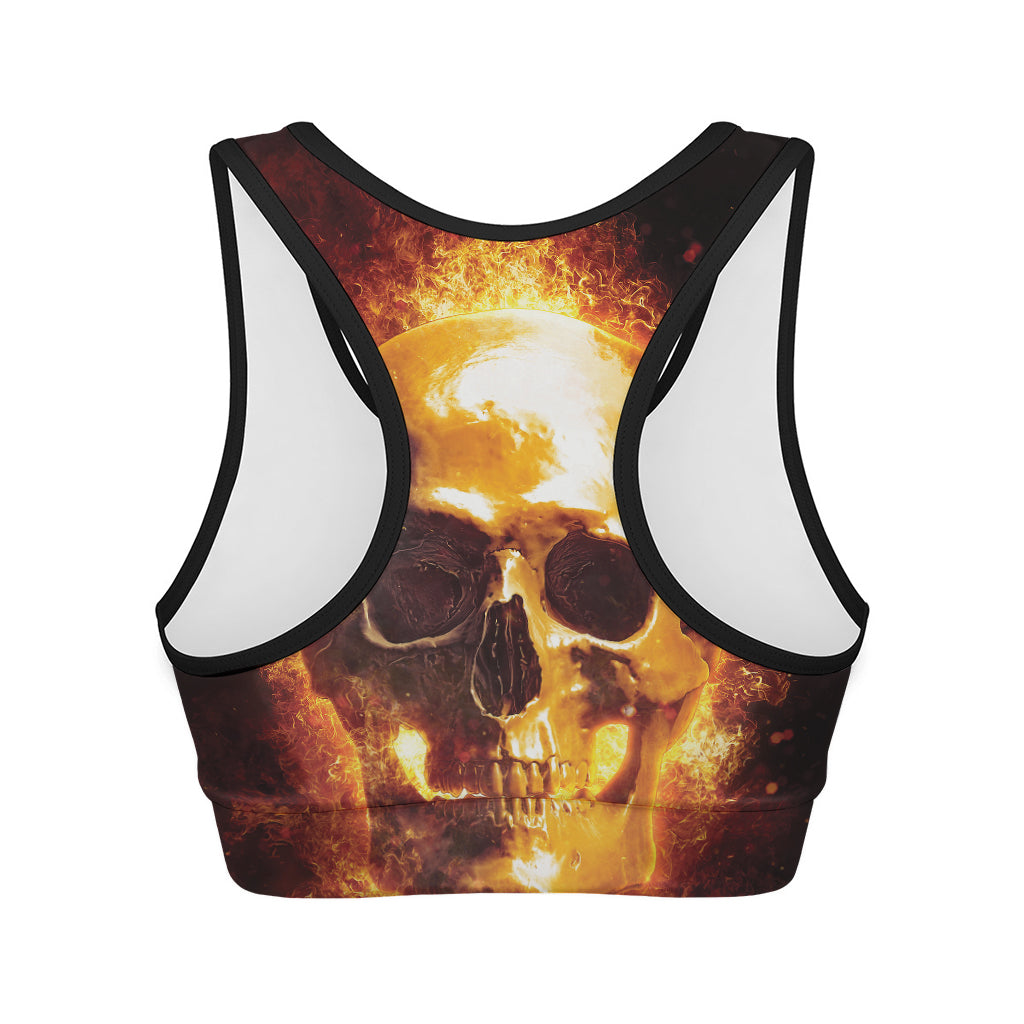 Skull In Flames Print Women's Sports Bra