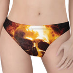 Skull In Flames Print Women's Thong