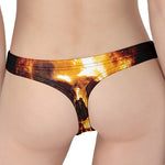 Skull In Flames Print Women's Thong