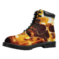Skull In Flames Print Padded Collar Lace Up Boots