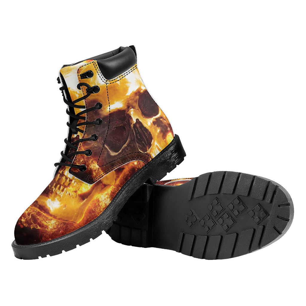 Skull In Flames Print Work Boots
