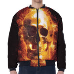 Skull In Flames Print Zip Sleeve Bomber Jacket