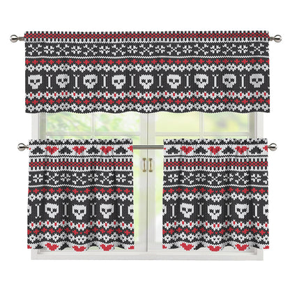 Skull Knitted Pattern Print 3 Piece Kitchen Curtains