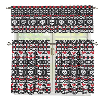 Skull Knitted Pattern Print 3 Piece Kitchen Curtains