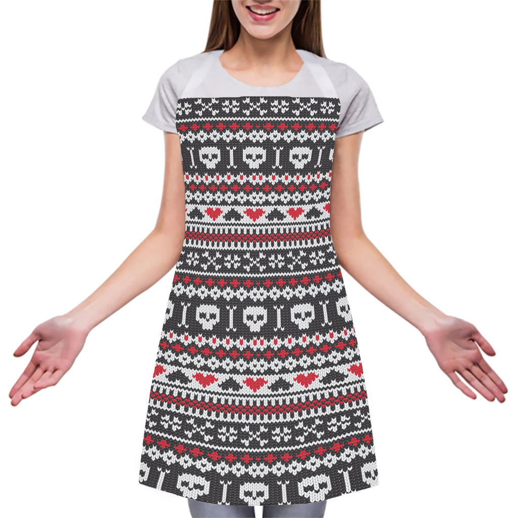 Skull Knitted Pattern Print Adjustable Apron