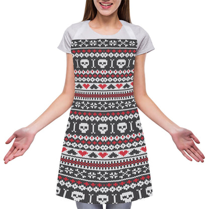 Skull Knitted Pattern Print Adjustable Apron