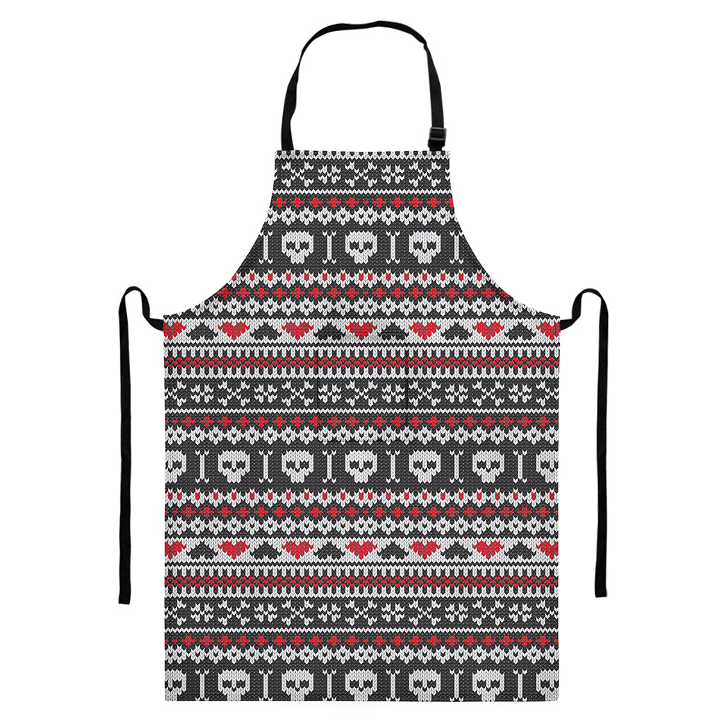 Skull Knitted Pattern Print Bib Apron With Pocket