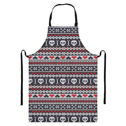 Skull Knitted Pattern Print Bib Apron With Pocket