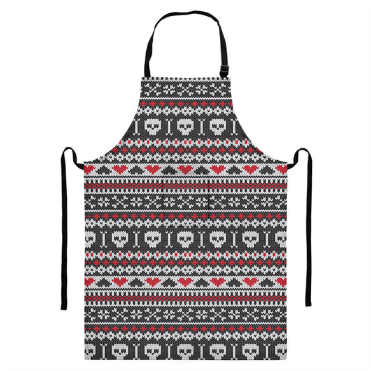 Skull Knitted Pattern Print Bib Apron With Pocket