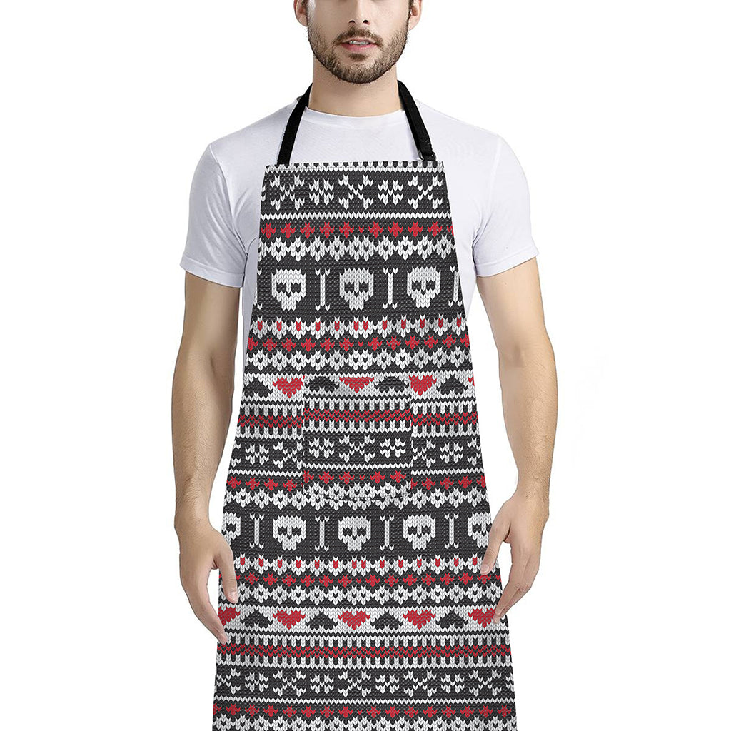 Skull Knitted Pattern Print Bib Apron With Pocket