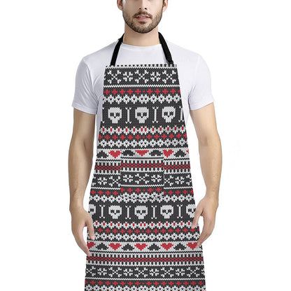 Skull Knitted Pattern Print Bib Apron With Pocket