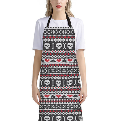 Skull Knitted Pattern Print Bib Apron With Pocket